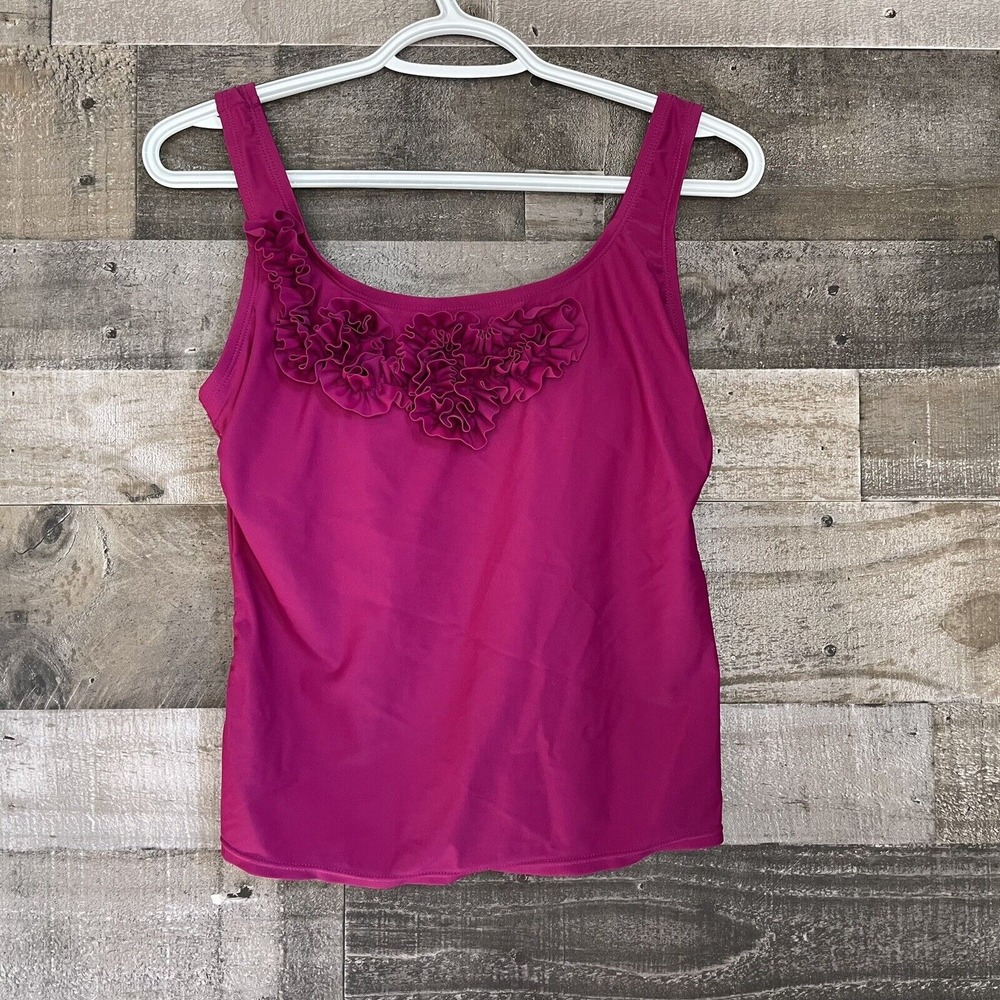 Merona Halter Tankini‎ Swim Top Size S Magenta Ruffle Flower Padded No Underwire